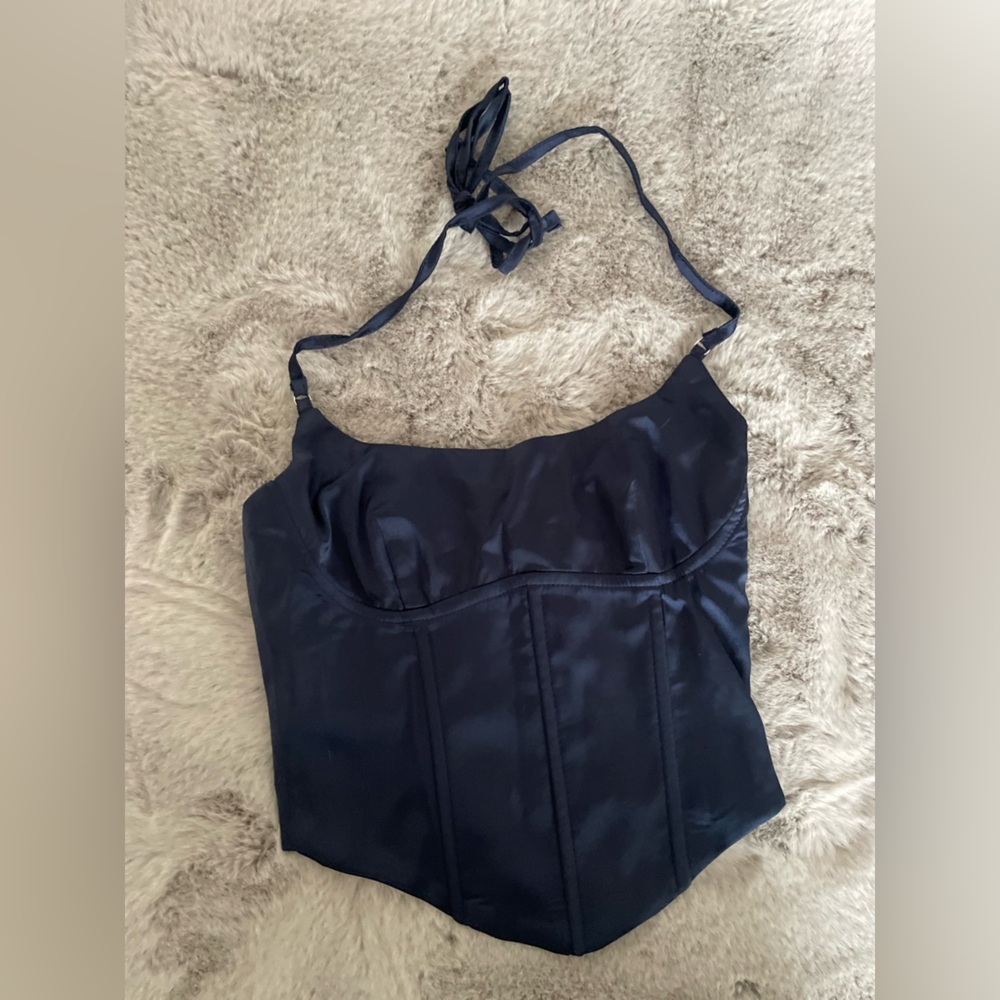 NWT Edikted Kelsey Navy Satin Corset Top - XS - Picture 2 of 5
